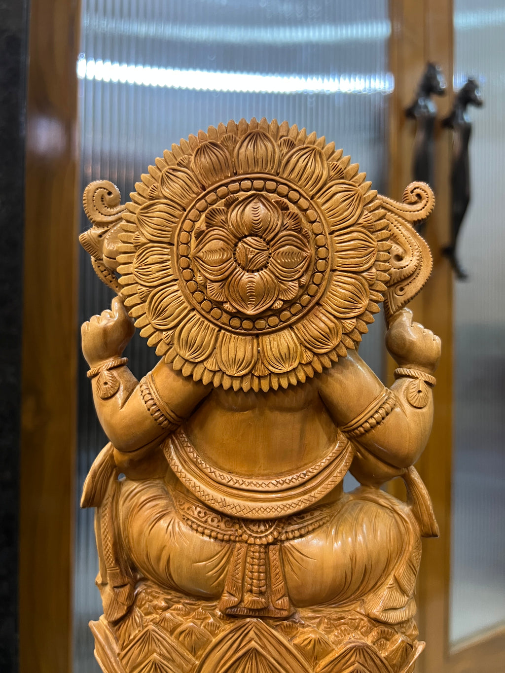 Sandalwood Ganesha Sitting on Lotus Statue (10 inches)