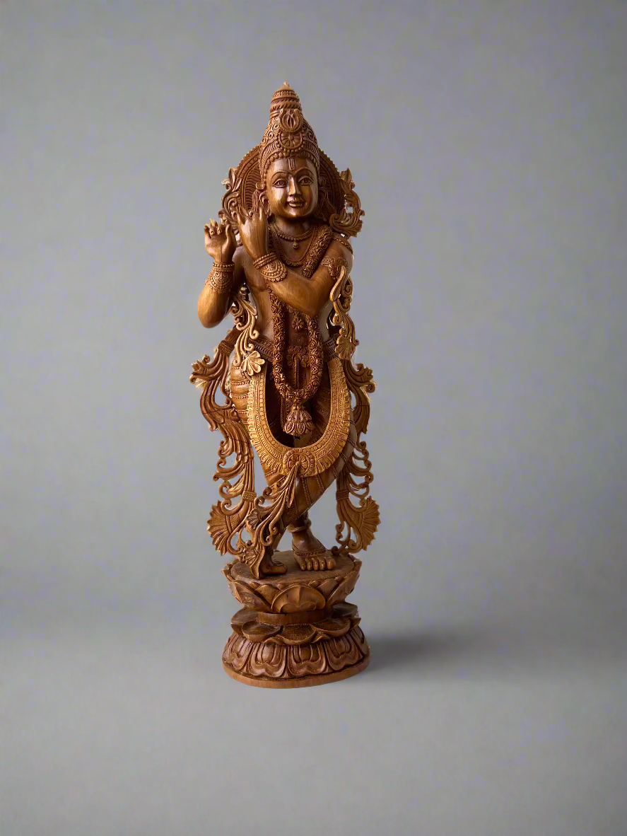 Sandalwood Fine Carved Krishna Statue