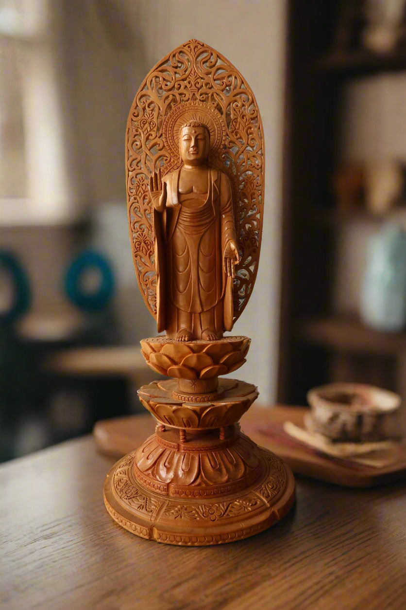 Sandalwood Standing Blessing Buddha Statue
