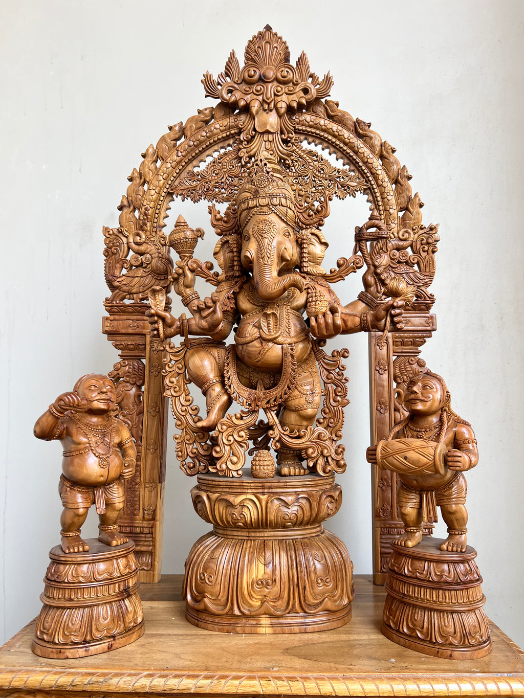 Sandalwood Dancing Ganesha Statue with Arch 35" inch