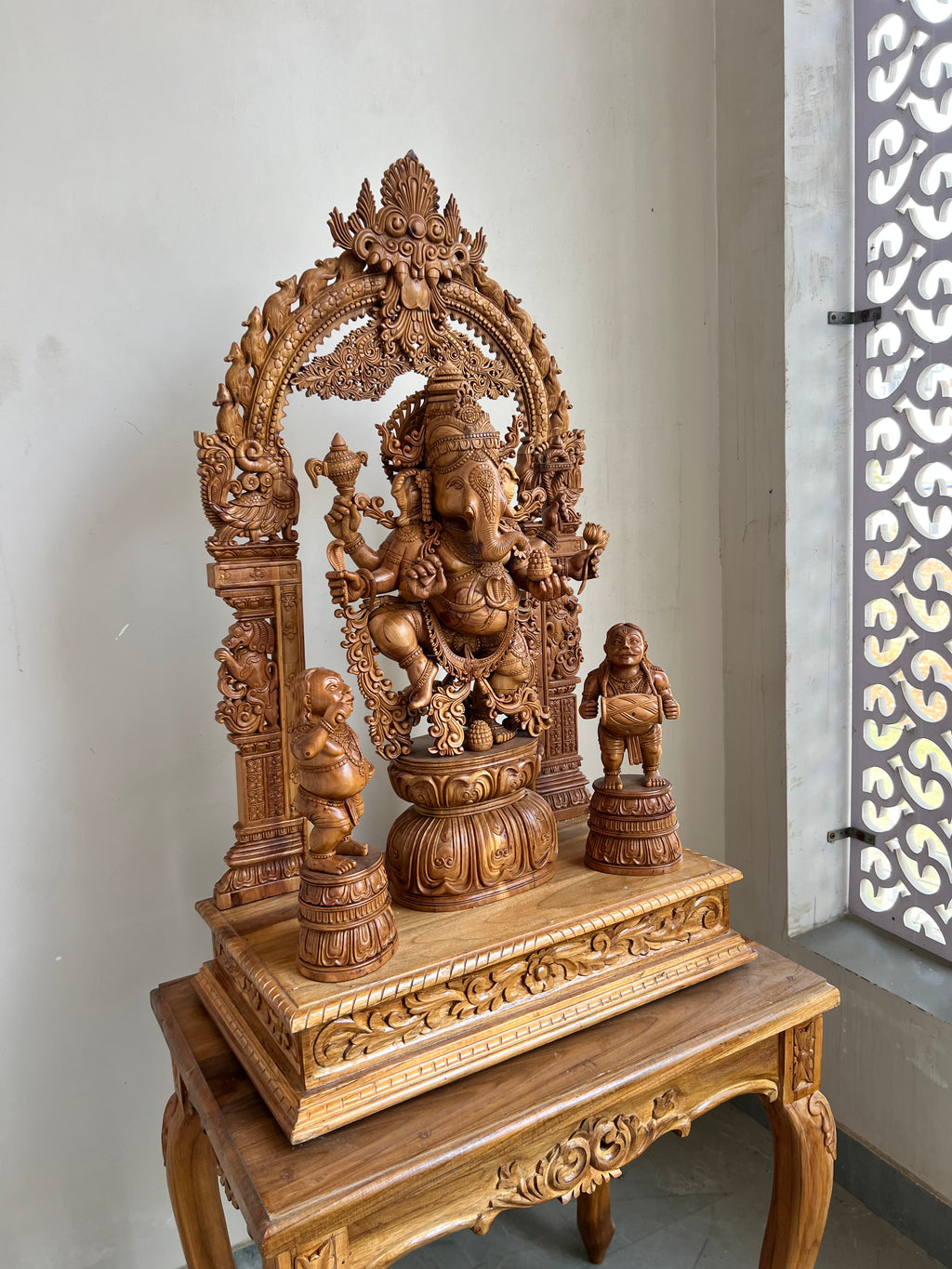 Sandalwood Dancing Ganesha Statue with Arch 35" inch