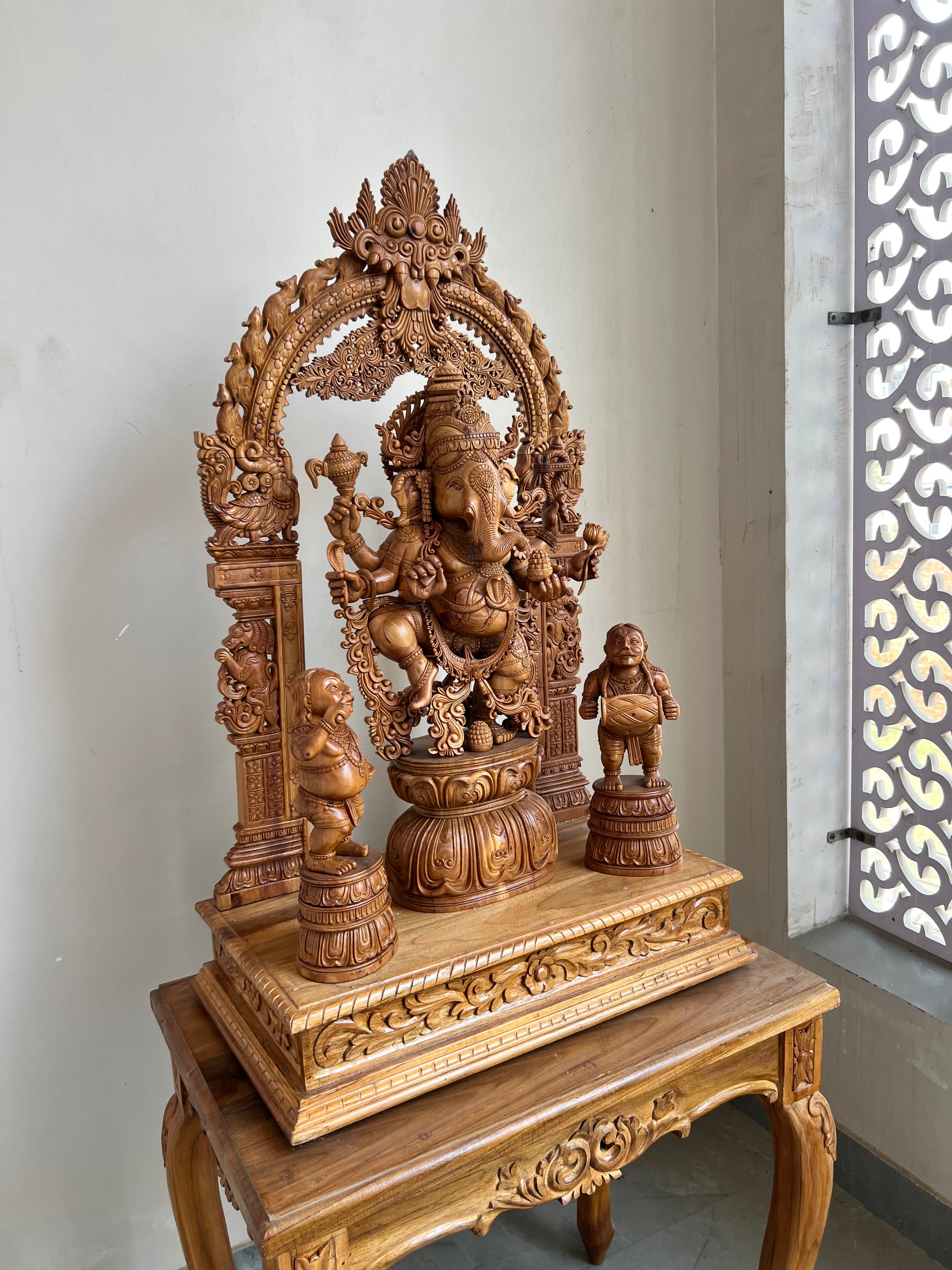 Sandalwood Dancing Ganesha Statue with Arch 35" inch