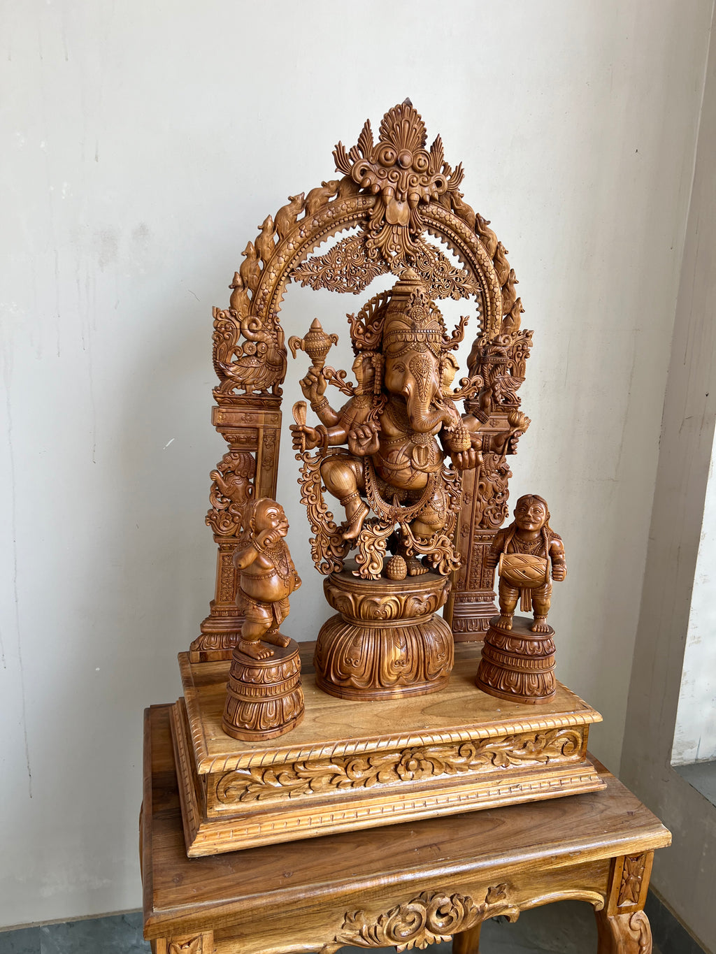 Sandalwood Dancing Ganesha Statue with Arch 35" inch
