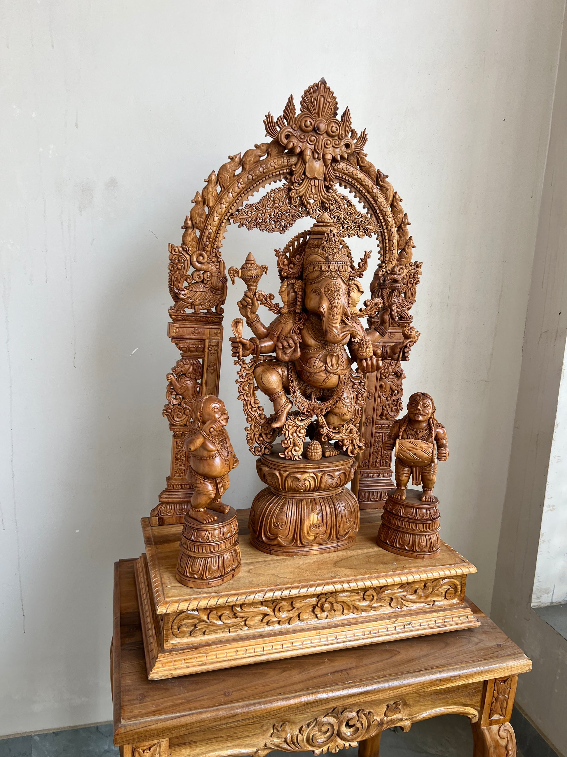 Sandalwood Dancing Ganesha Statue with Arch 35" inch