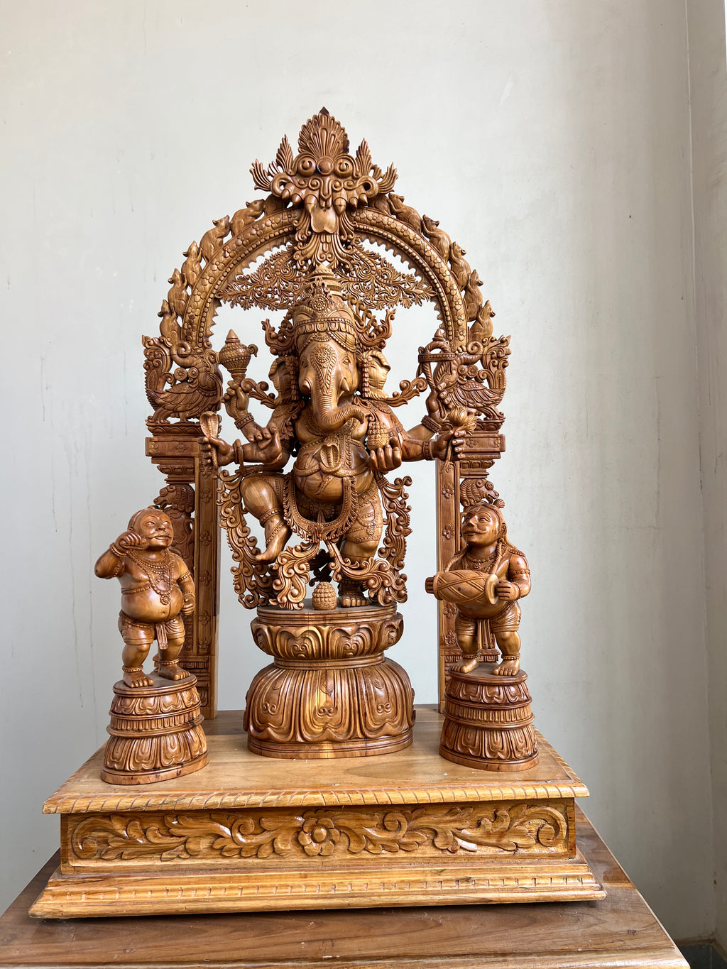 Sandalwood Dancing Ganesha Statue with Arch 35" inch