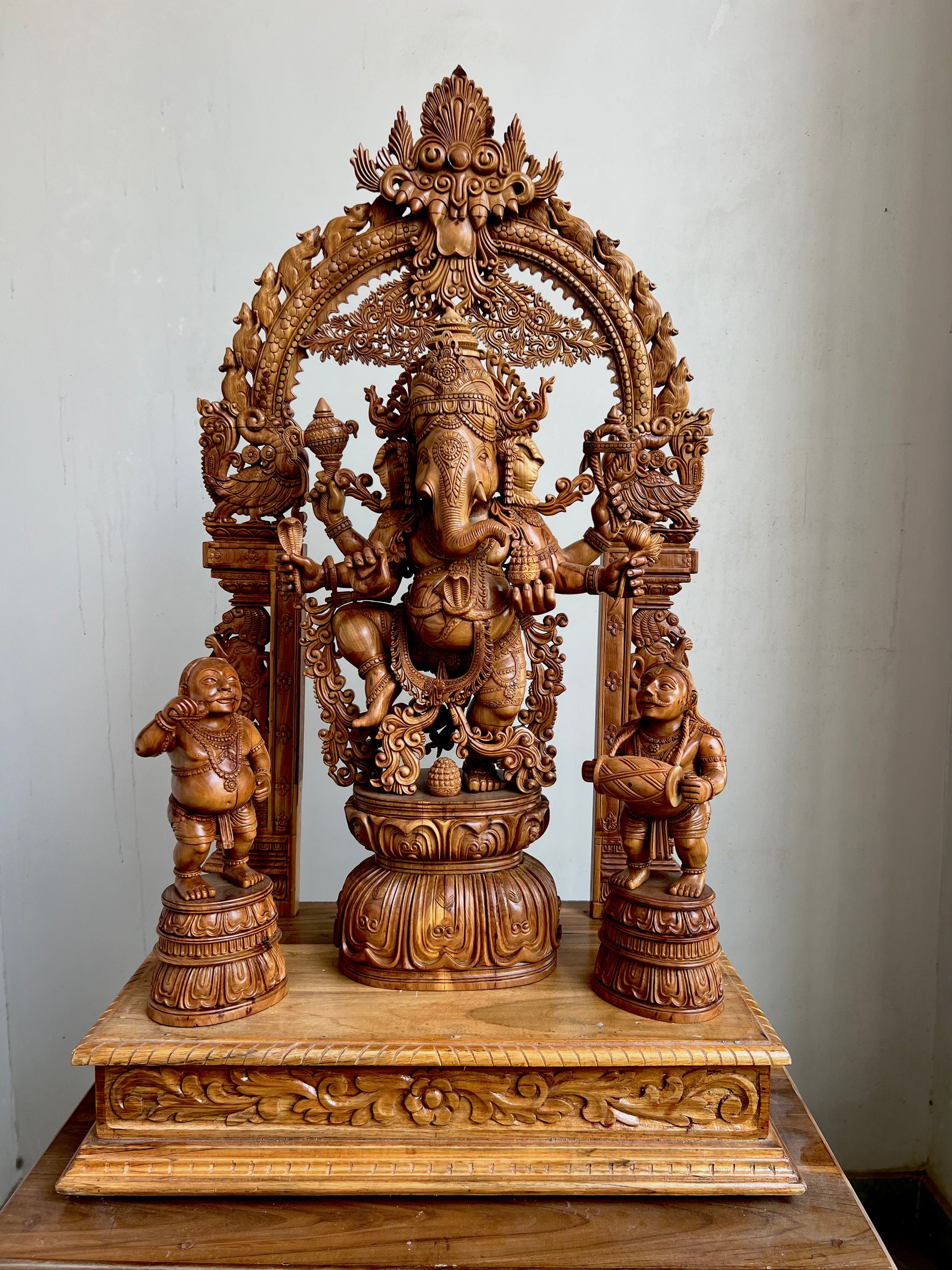 Sandalwood Dancing Ganesha Statue with Arch 35" inch