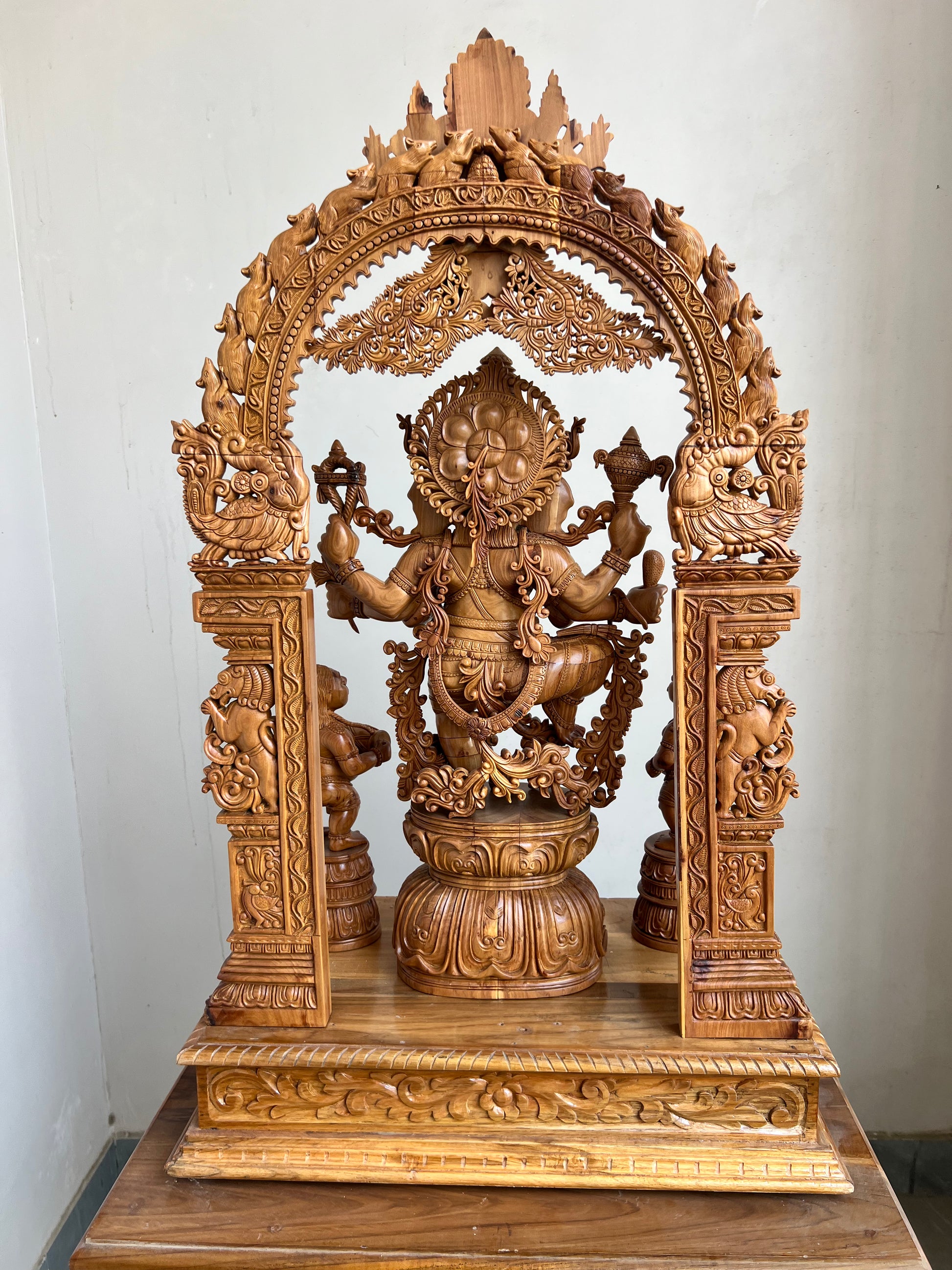 Sandalwood Dancing Ganesha Statue with Arch 35" inch