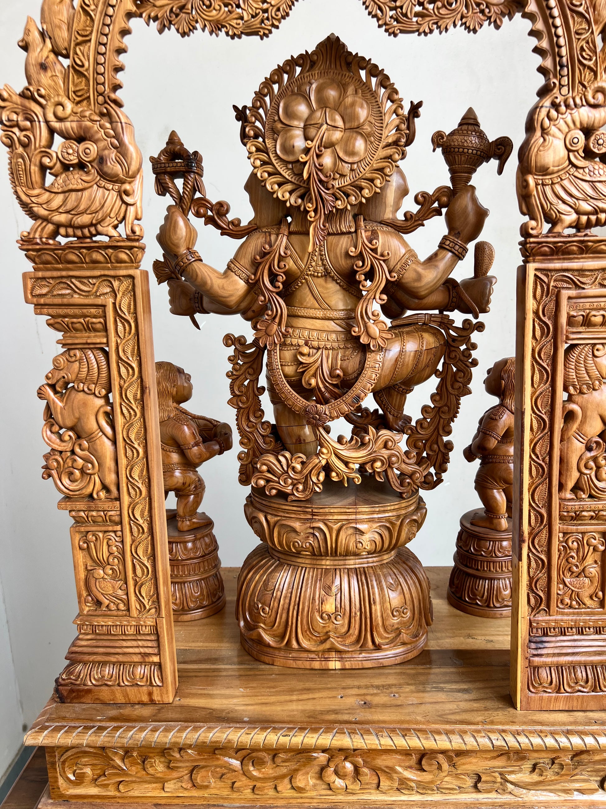 Sandalwood Dancing Ganesha Statue with Arch 35" inch