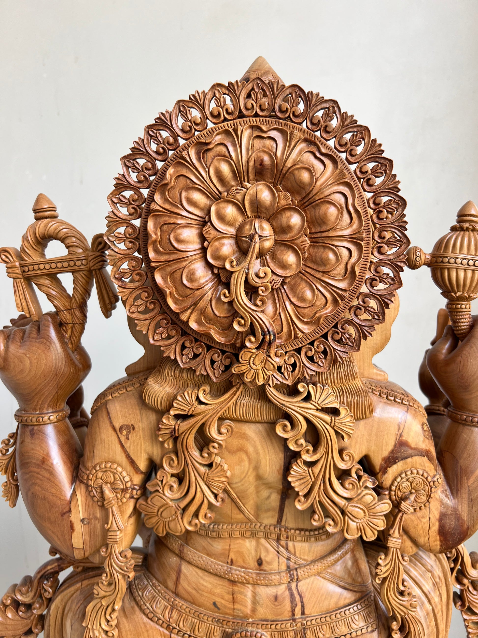 Hand-Carved Sandalwood Ganesha Statue on Lotus Base 32" inch
