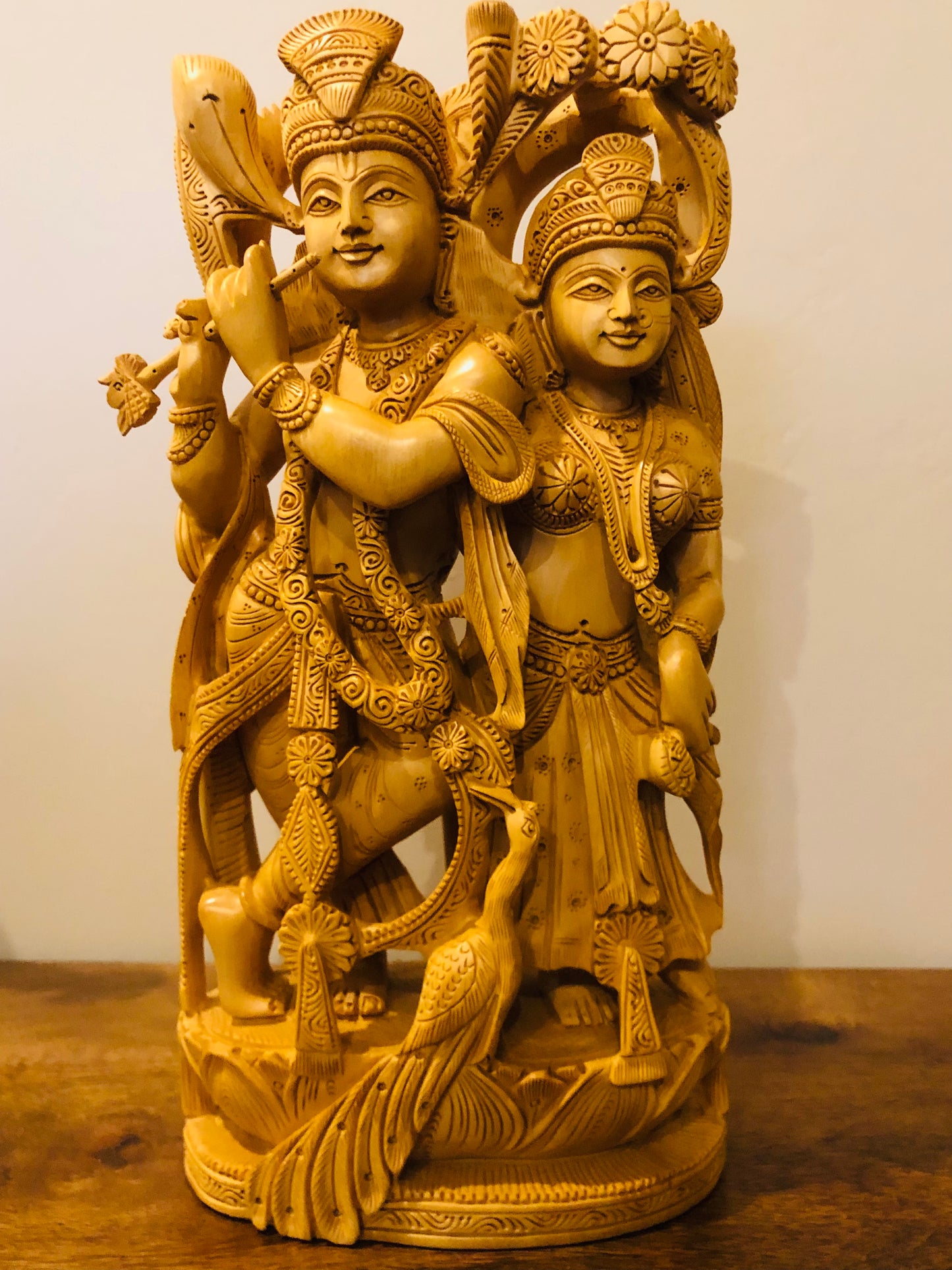 Wooden Beautifully Carved Radha Krishna Statue
