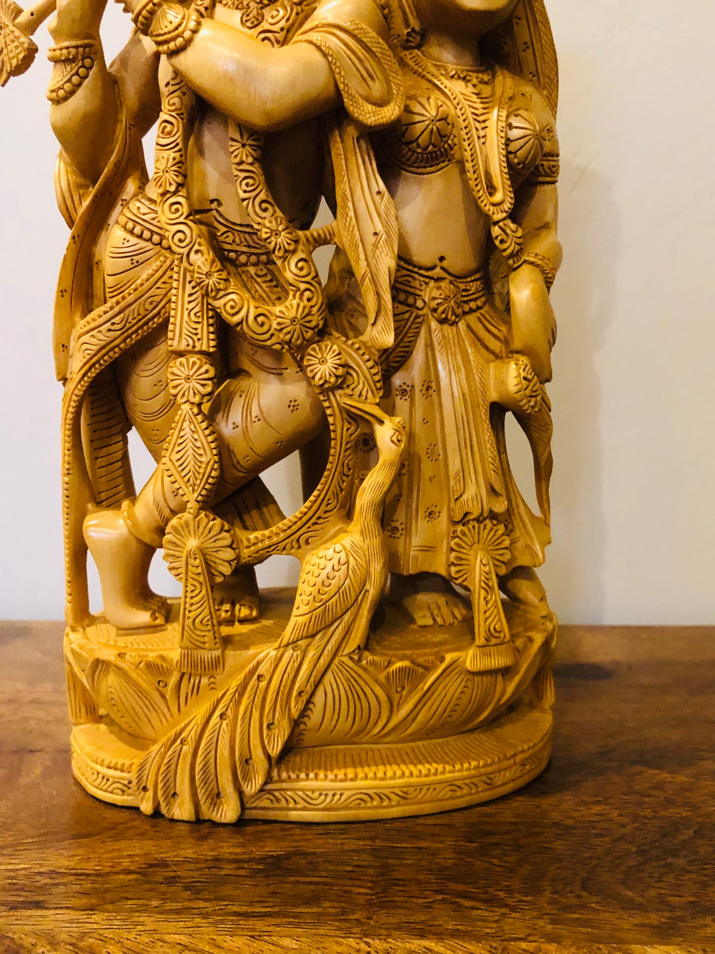 Wooden Beautifully Carved Radha Krishna Statue
