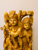 Wooden Beautifully Carved Radha Krishna Statue