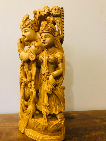 Wooden Beautifully Carved Radha Krishna Statue