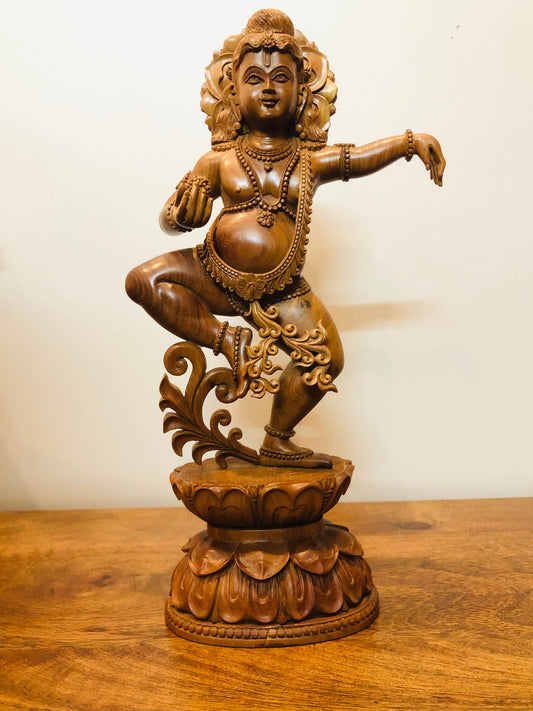 Sandalwood Hand Carved Dancing Krishna