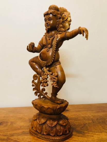 Sandalwood Hand Carved Dancing Krishna