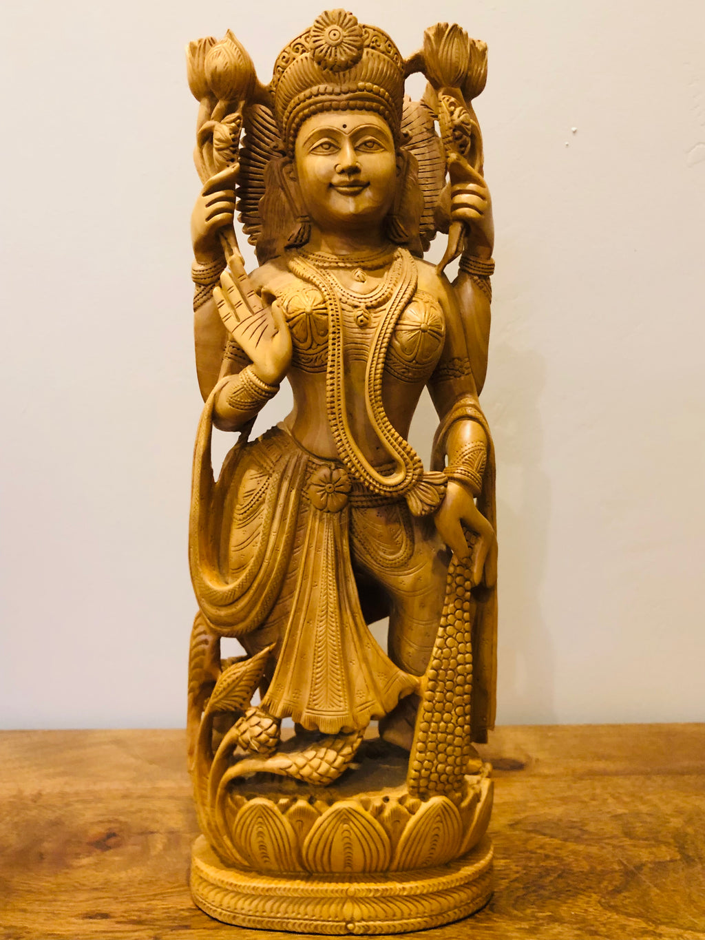 Wooden Fine Hand Carved Laxmi Statue