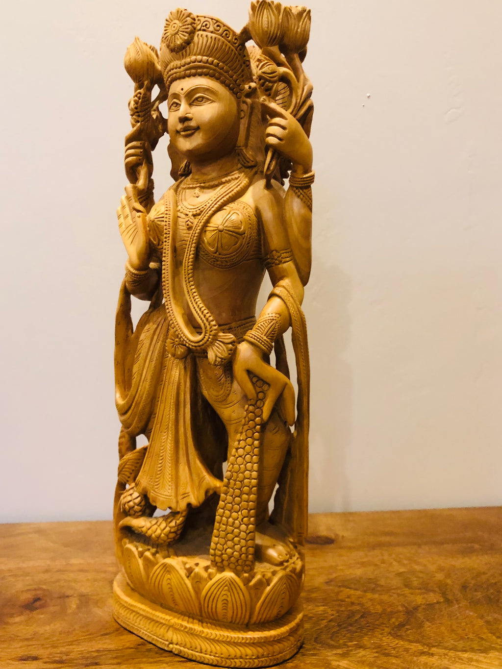 Wooden Fine Hand Carved Laxmi Statue
