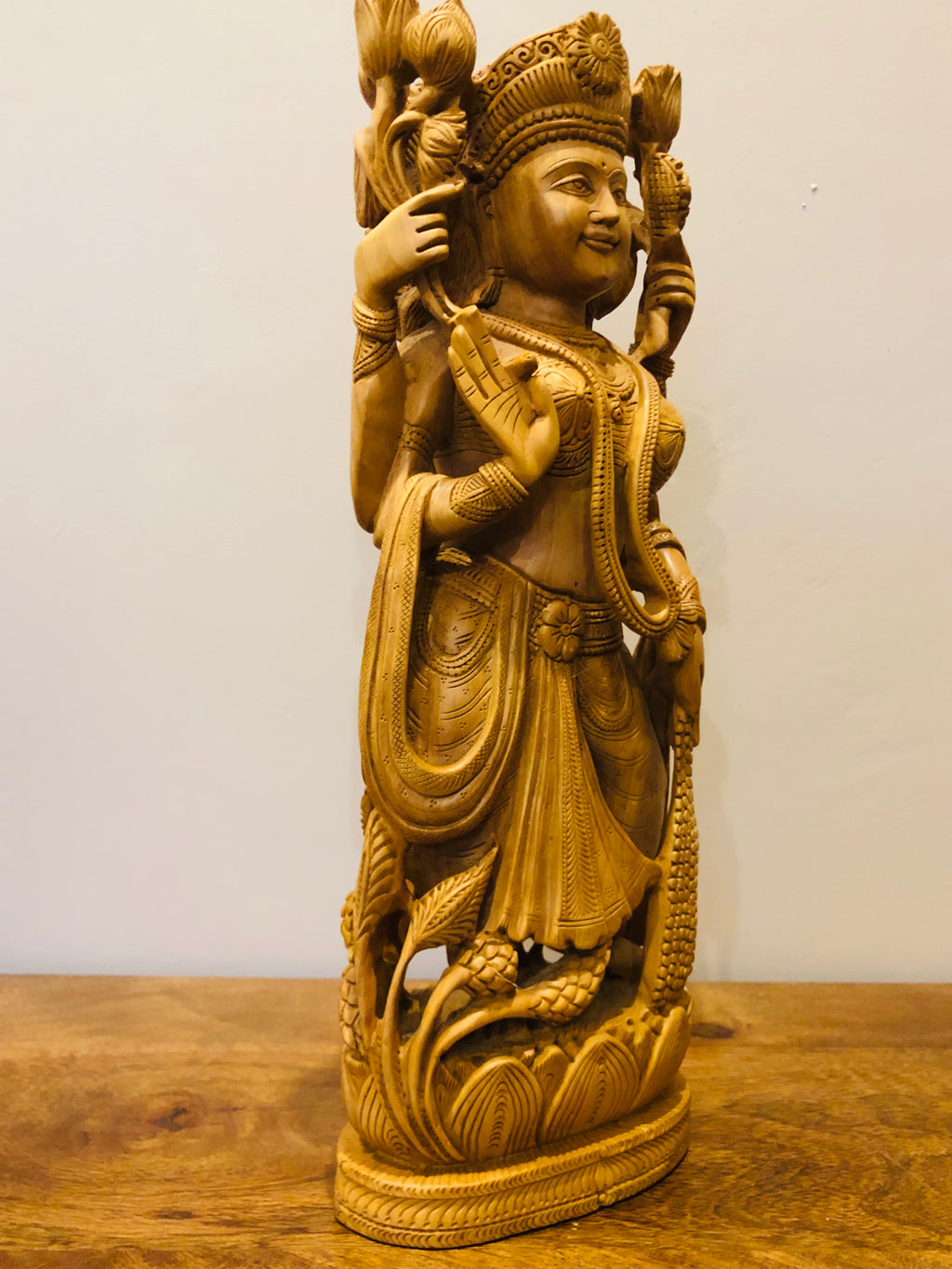 Wooden Fine Hand Carved Laxmi Statue