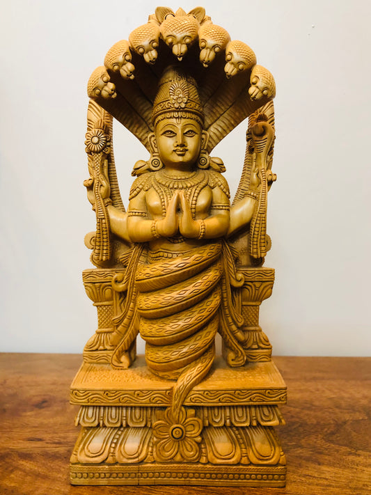 Wooden Hand Carved Fine Patanjali Statue