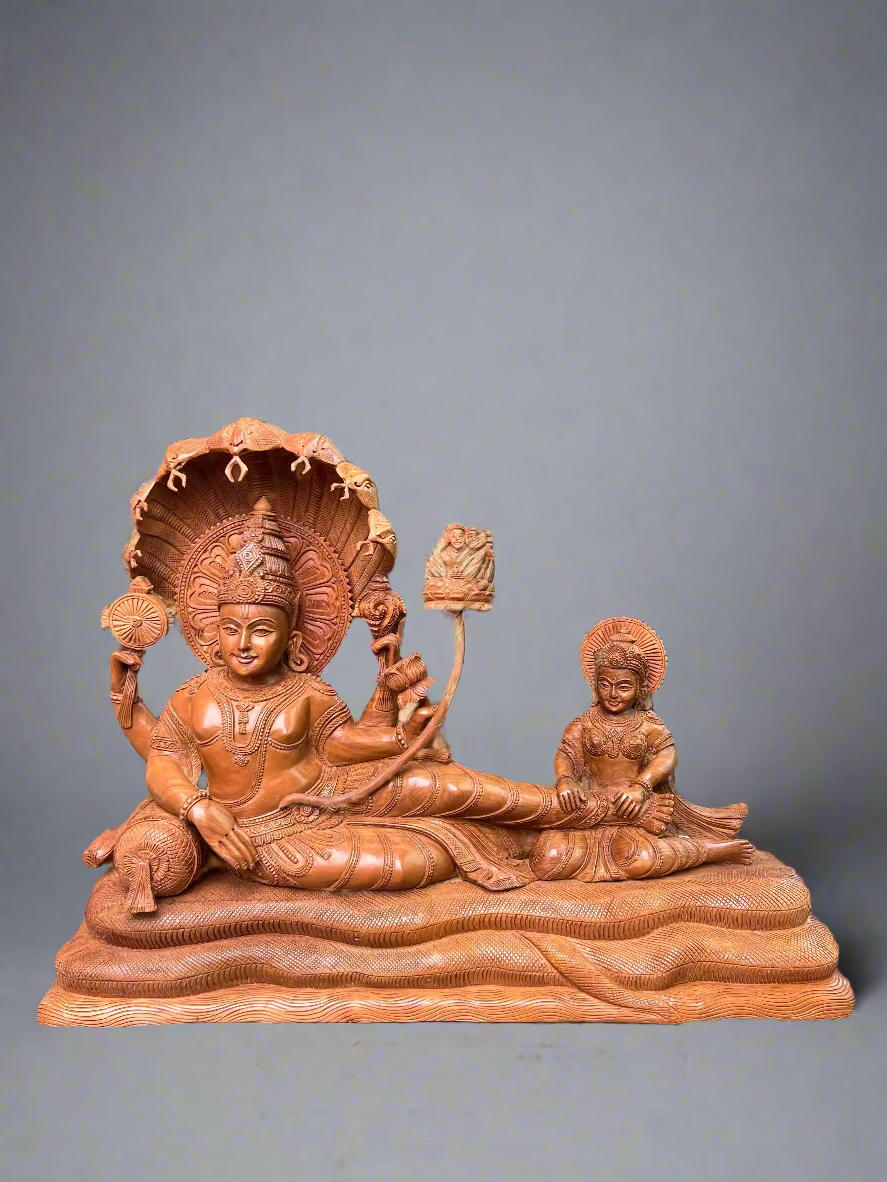 Sandalwood Carving Lord Vishnu reclining on Shesh Naag