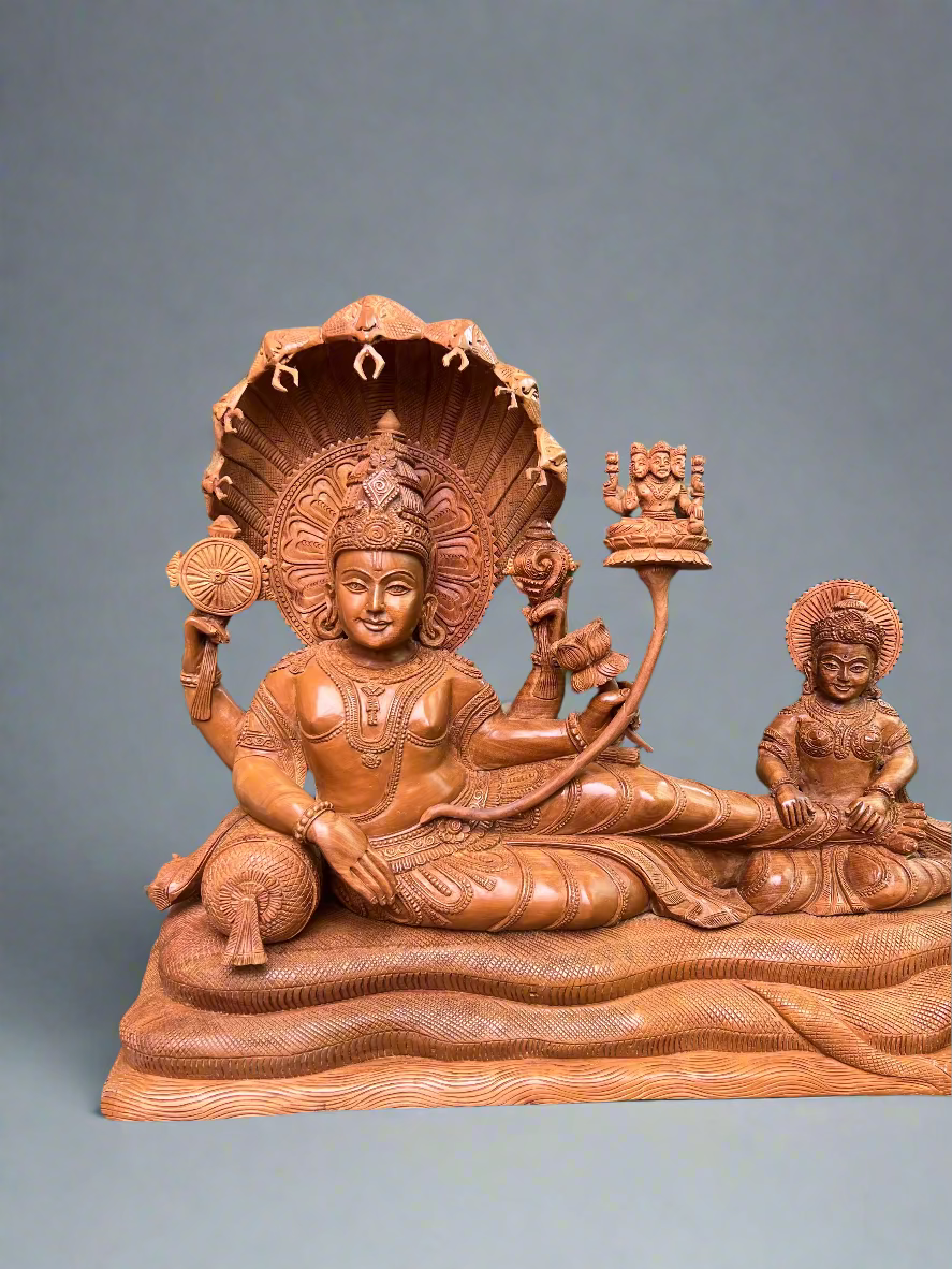 Sandalwood Carving Lord Vishnu reclining on Shesh Naag