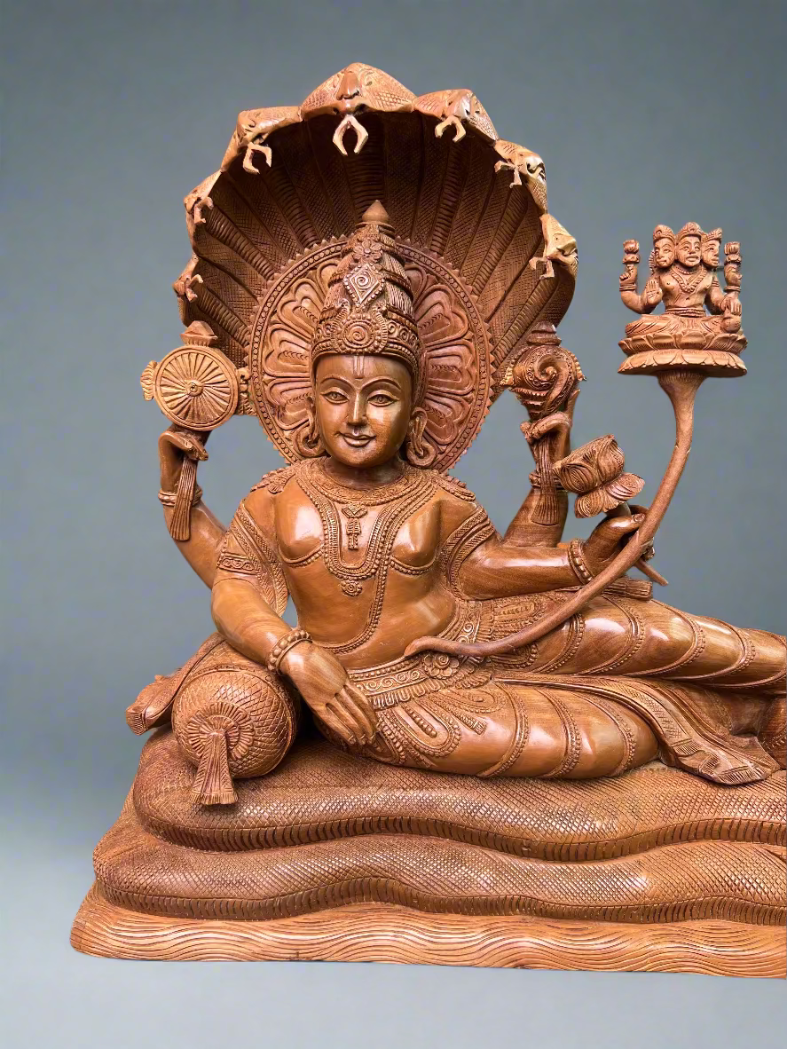 Sandalwood Carving Lord Vishnu reclining on Shesh Naag