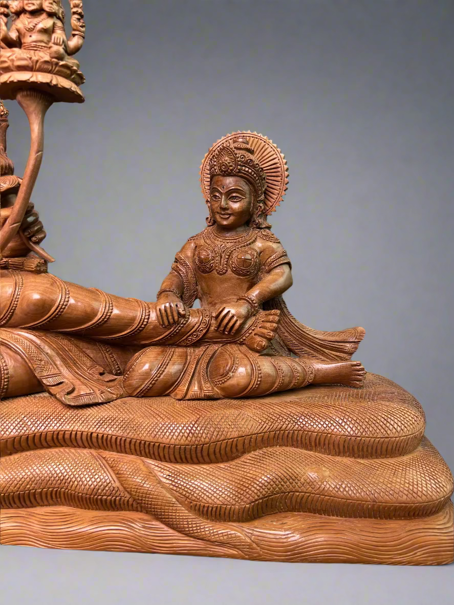 Sandalwood Carving Lord Vishnu reclining on Shesh Naag