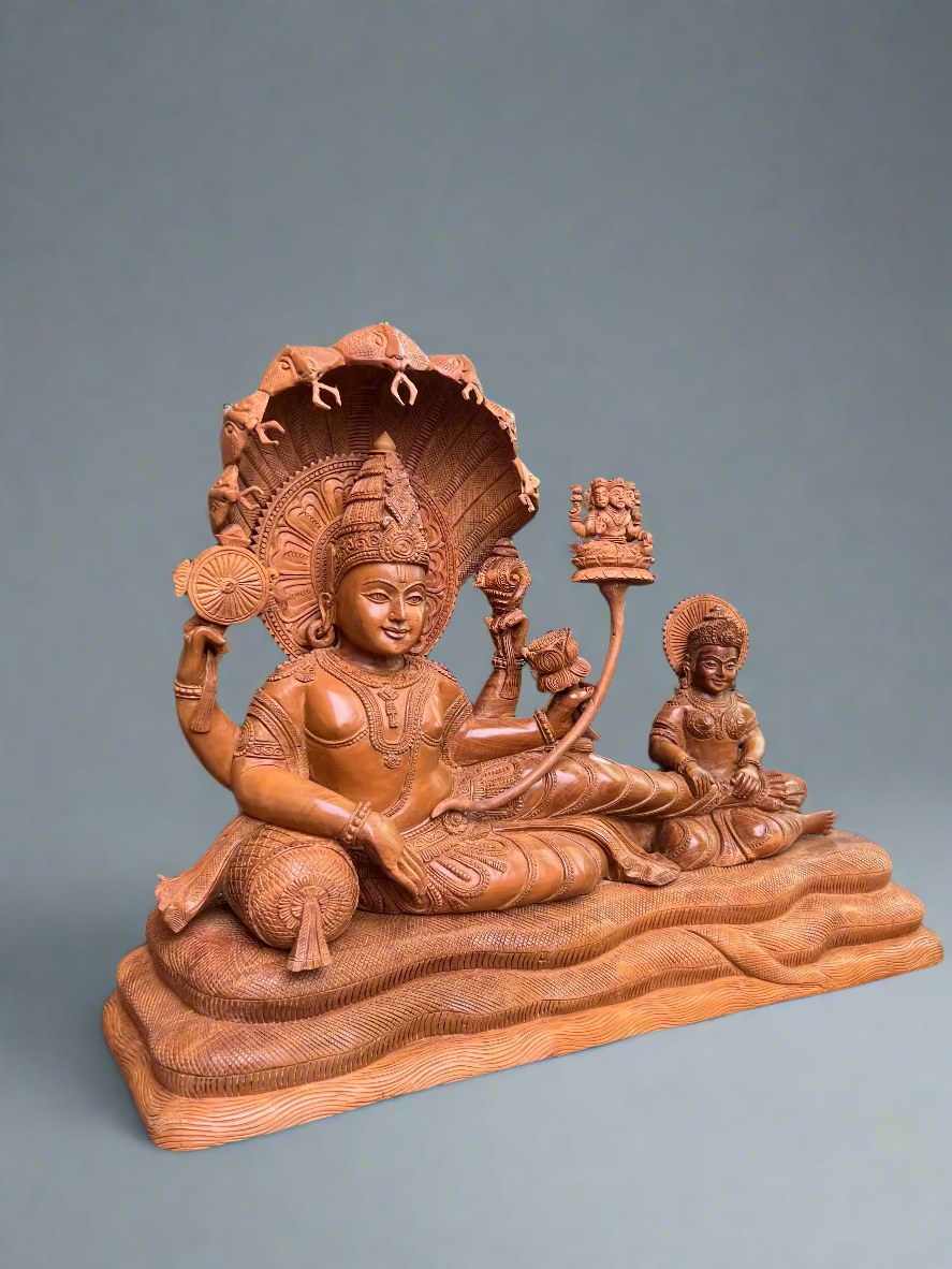 Sandalwood Carving Lord Vishnu reclining on Shesh Naag