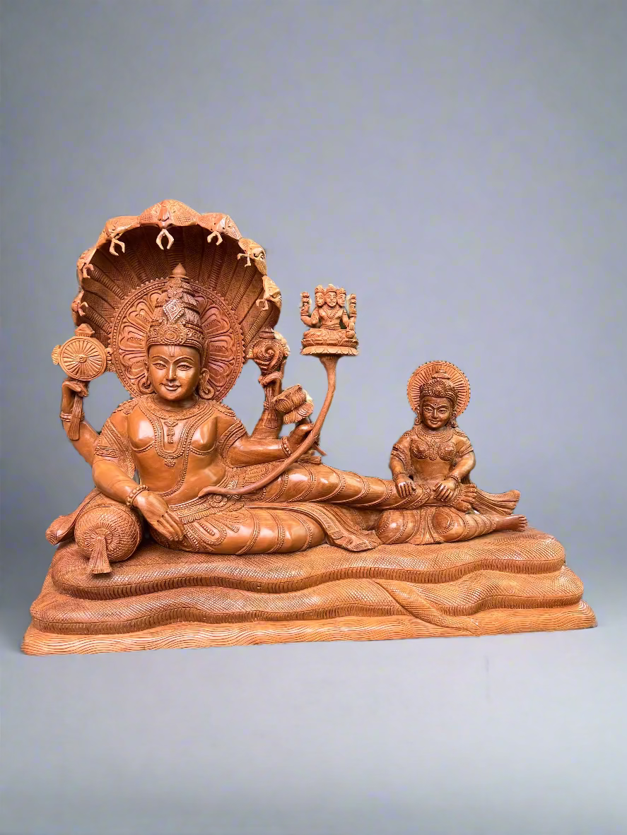 Sandalwood Carving Lord Vishnu reclining on Shesh Naag