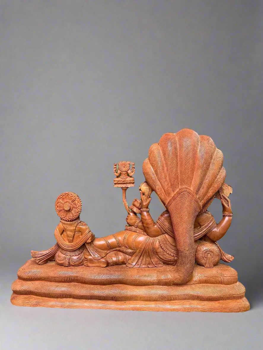 Sandalwood Carving Lord Vishnu reclining on Shesh Naag