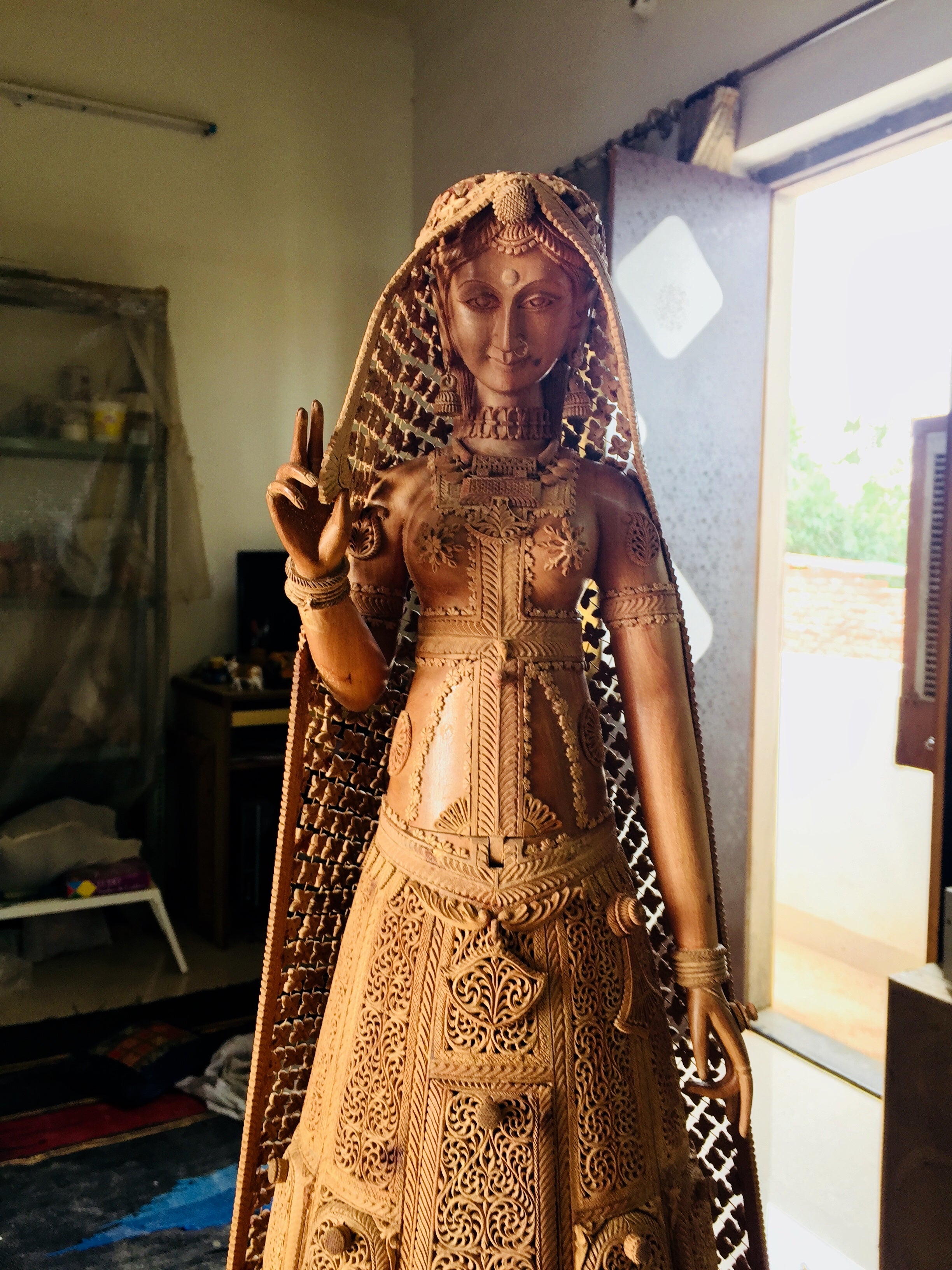 Sandalwood fine Carved Art Piece Rajasthani Lady
