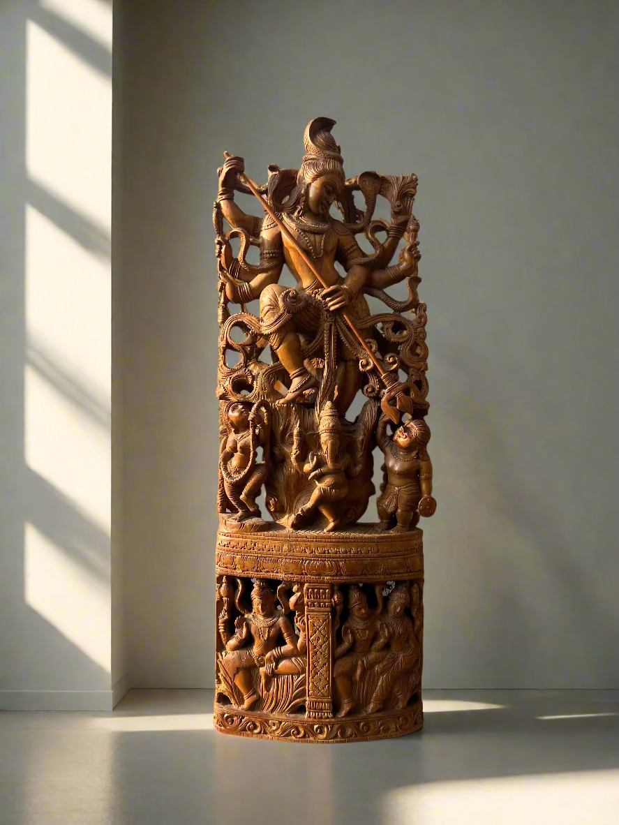 Shiva Dancing Statue with Carved Base
