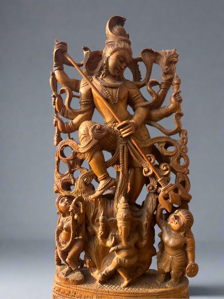 Shiva Dancing Statue with Carved Base