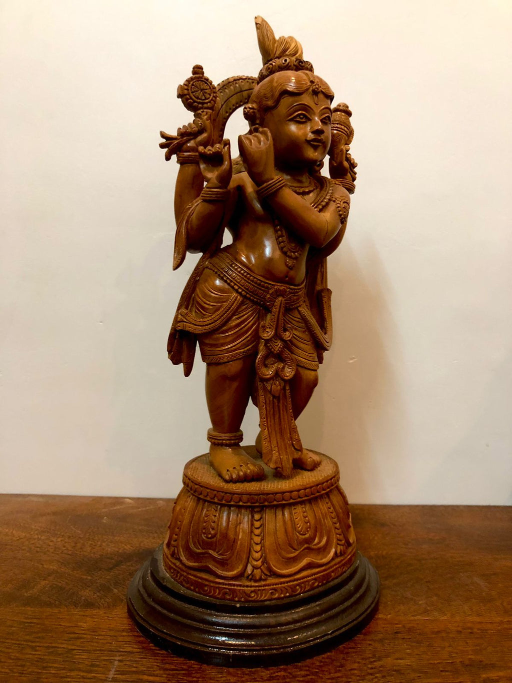 Sandalwood Krishna Standing 4 Hands Rare Piece