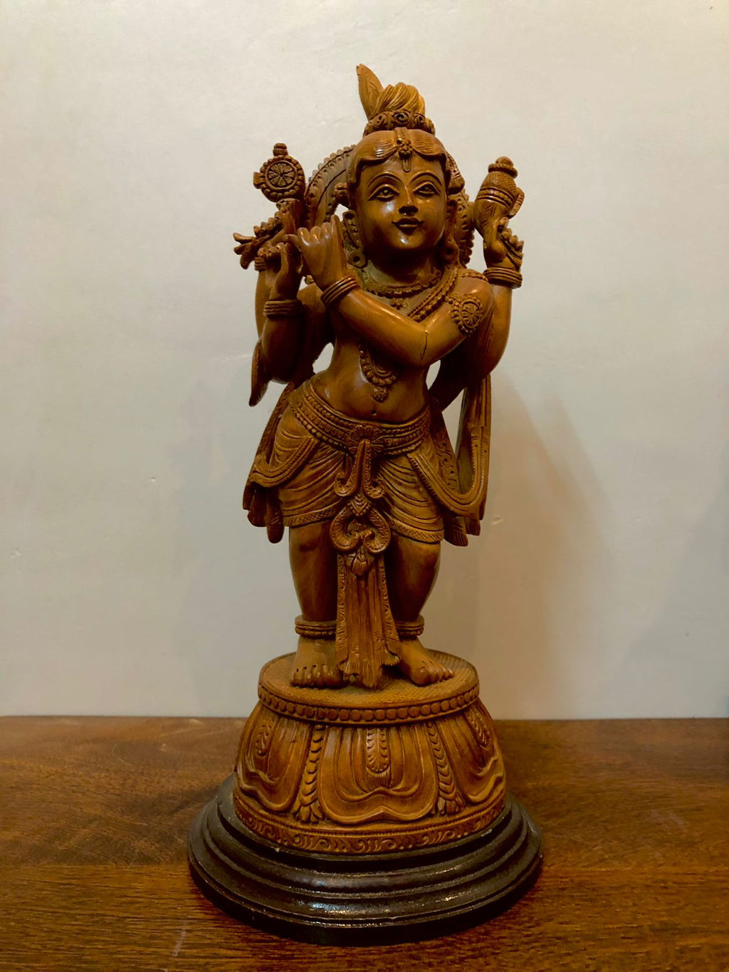 Sandalwood Krishna Standing 4 Hands Rare Piece