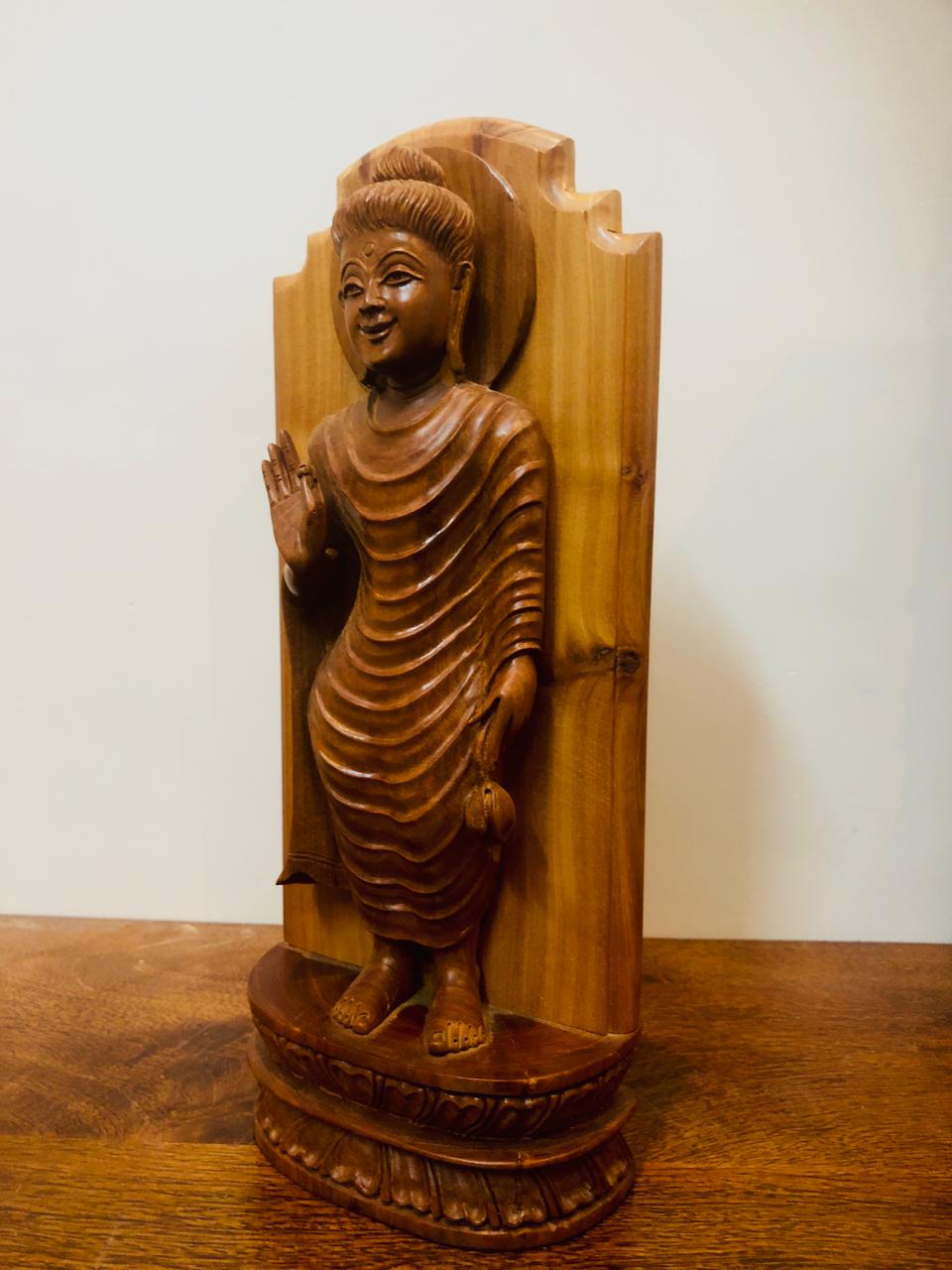 Sandalwood Smiling Buddha Blessing Statue