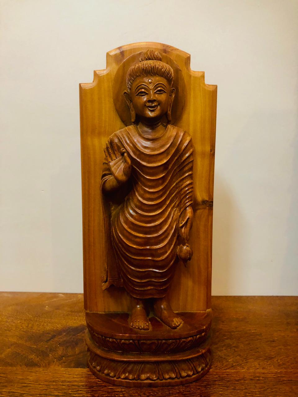 Sandalwood Smiling Buddha Blessing Statue