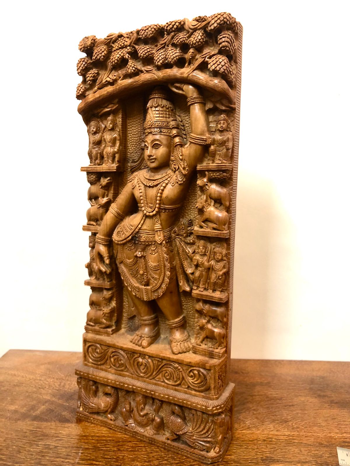 Sandalwood Rare Krishna Statue Holding Goverdhan
