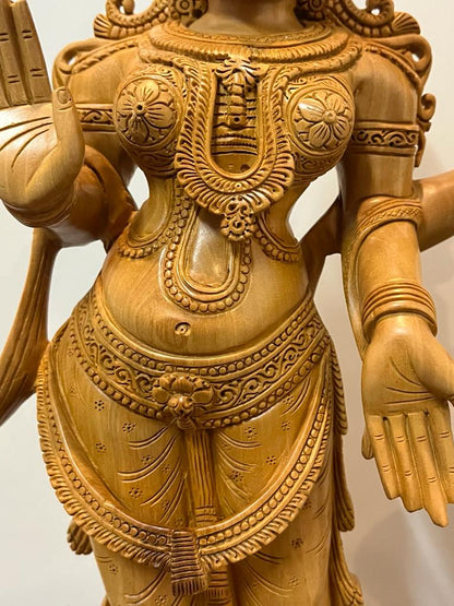 Wooden Fine Carved goddess laxmi
