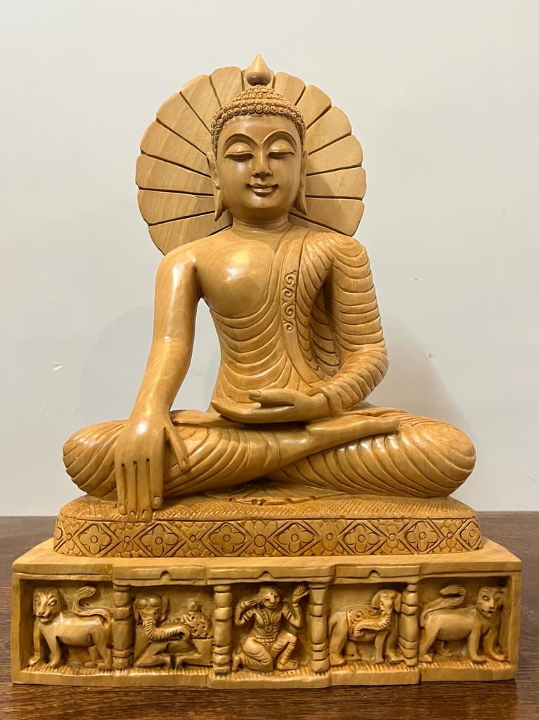 Wooden Hand Carved Meditation Buddha Statue