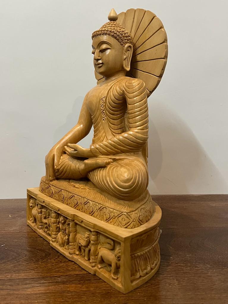 Wooden Hand Carved Meditation Buddha Statue