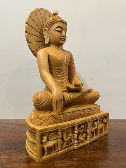 Wooden Hand Carved Meditation Buddha Statue