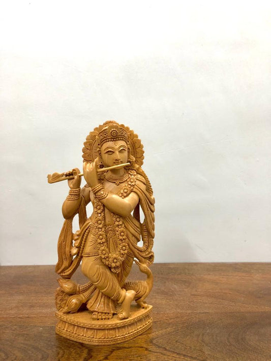 Wooden Hand Carved Krishna Statue