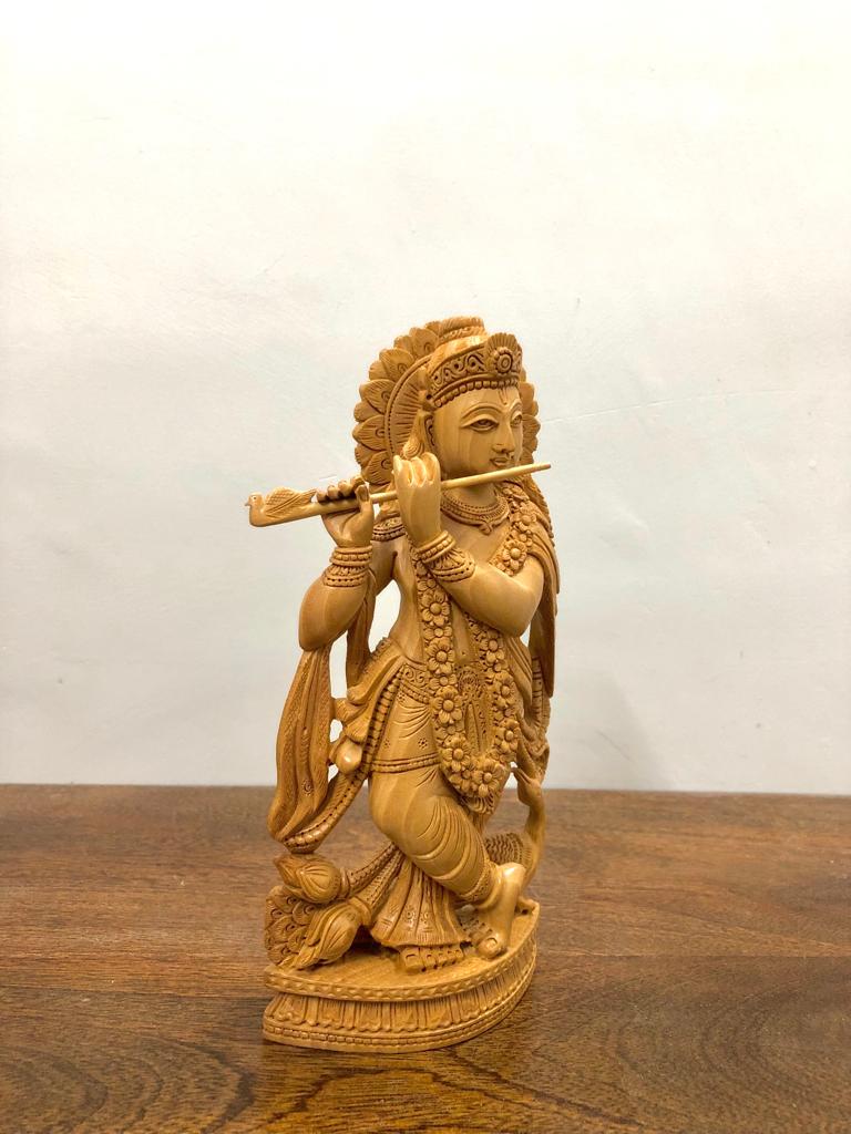 Wooden Hand Carved Krishna Statue