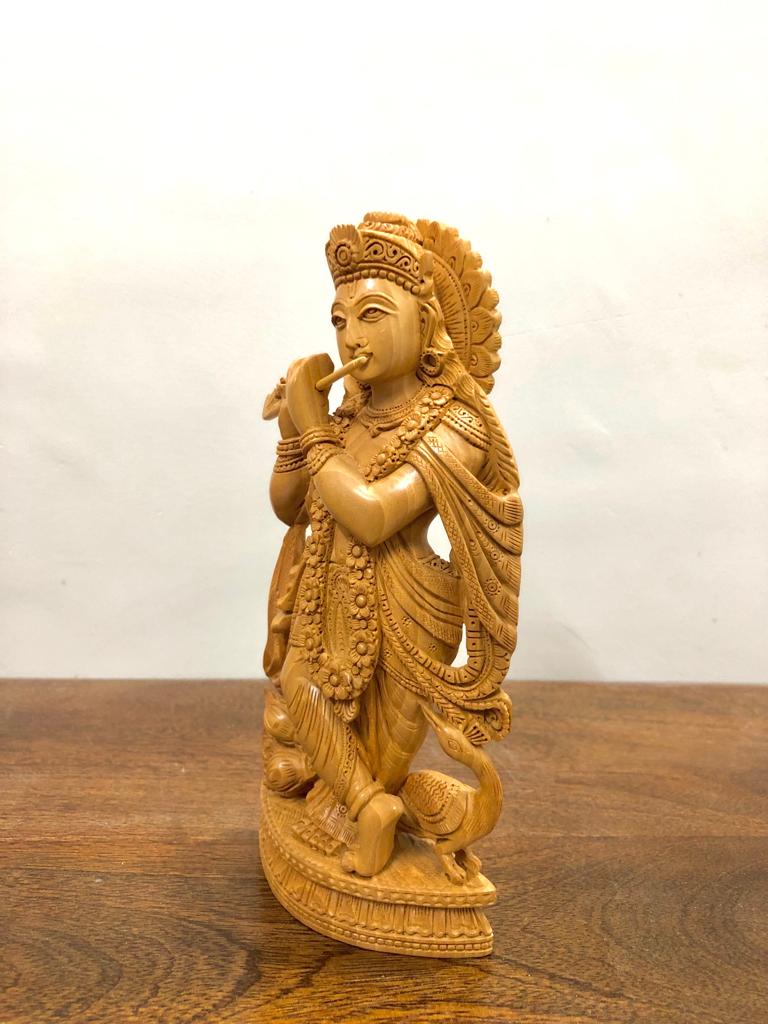 Wooden Hand Carved Krishna Statue