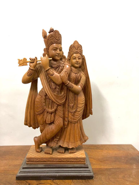 Sandalwood Special Carved Radha Krishna Statue Smiling Face