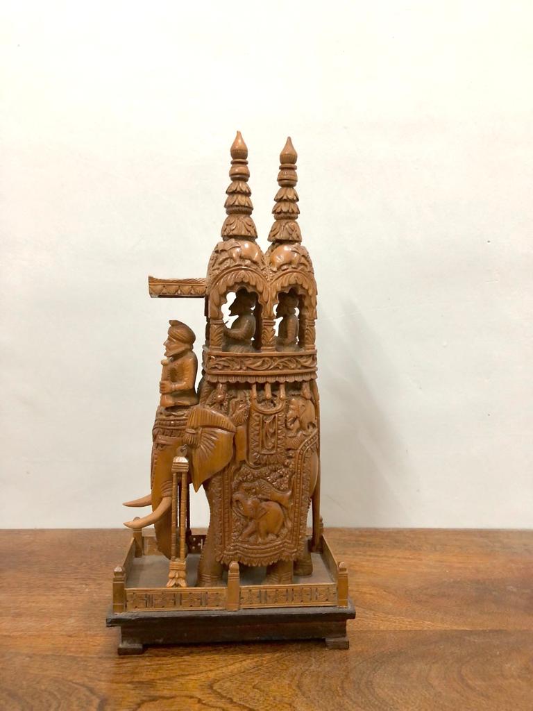 Vintage Sandalwood Fine Carved Royal Elephant Ambabari Statue