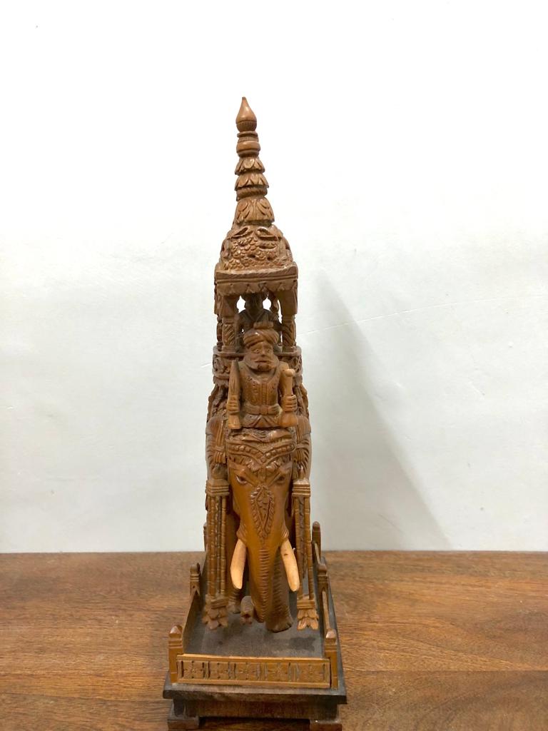 Vintage Sandalwood Fine Carved Royal Elephant Ambabari Statue