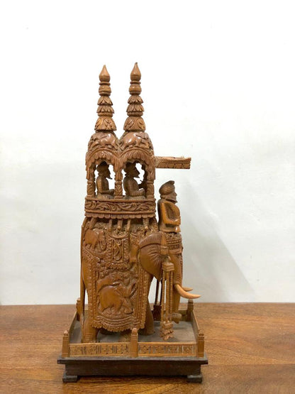 Vintage Sandalwood Fine Carved Royal Elephant Ambabari Statue