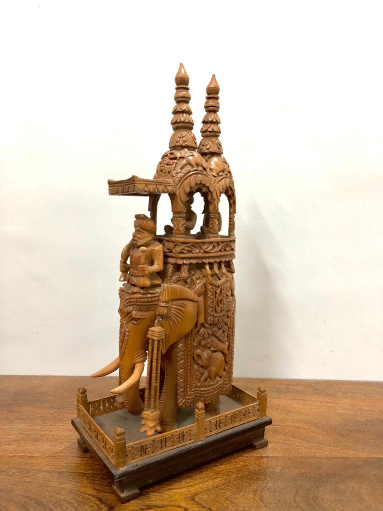 Vintage Sandalwood Fine Carved Royal Elephant Ambabari Statue